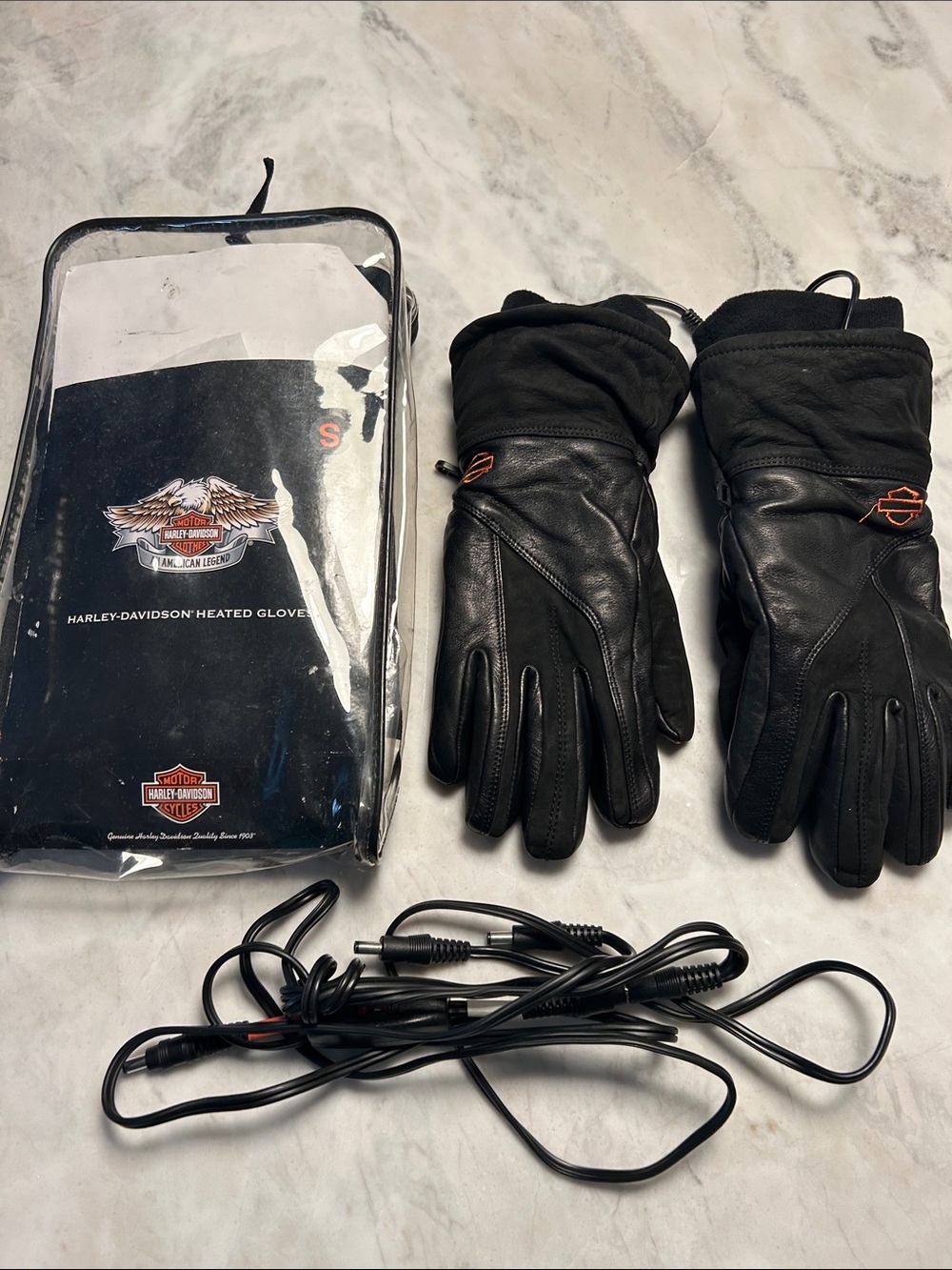 Harley-Davidson Ladies Black Leather Heated Riding Gloves with Cables Sz Sm